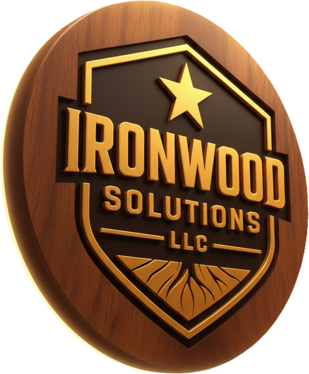 IronWood Solutions LLC official woodgrain shield logo